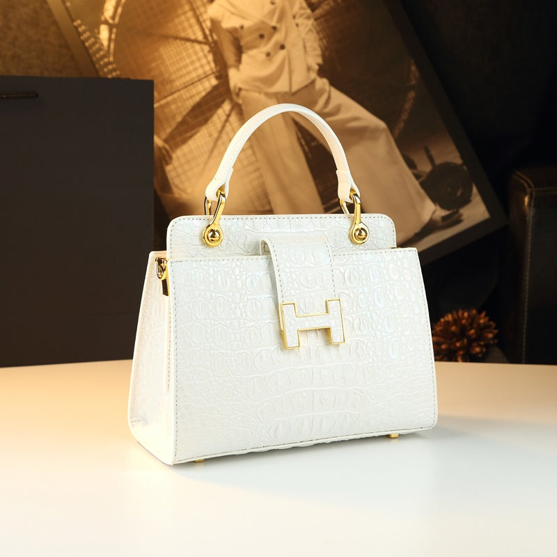 New Arrival Large Capacity Croc-Effect Genuine Leather Bag for Women, A Multi-Layer Top-Handle Crossbody Shoulder Handbag with Fashionable Design