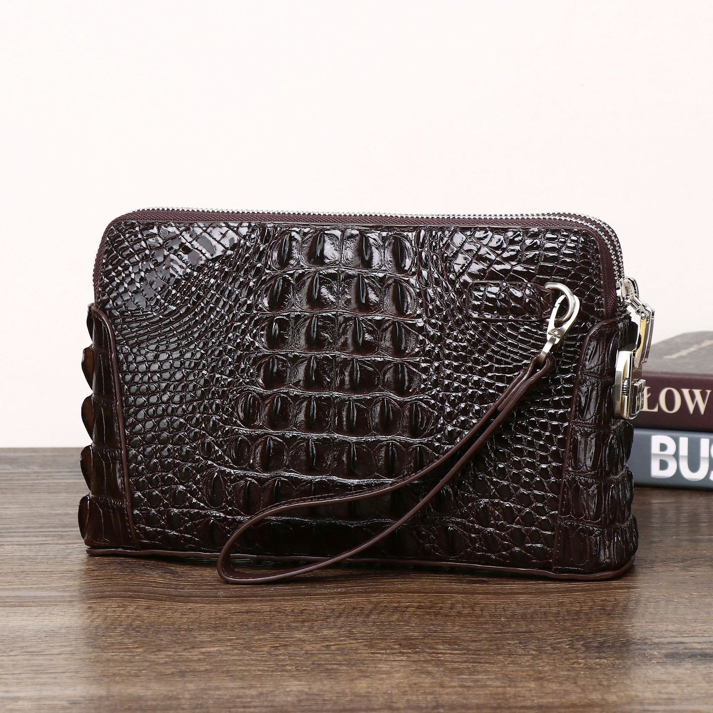 New Arrival Croc-Effect Double-Zip Clutch Bag for Men, An Anti-Theft Underarm Handheld Wallet with Combination Lock, Light Luxury Business Organizer