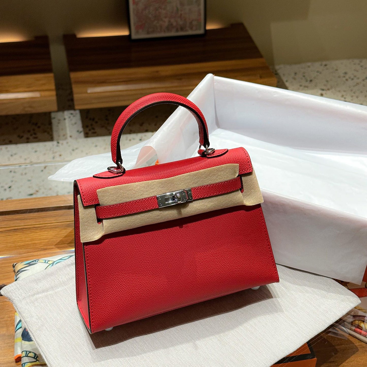 Genuine Leather Palm Pattern 2nd Gen Kelly-Style Handbag for Women, Gold & Silver Hardware Top Handle Shoulder Crossbody Purse, Fashionable Bag for Ladies