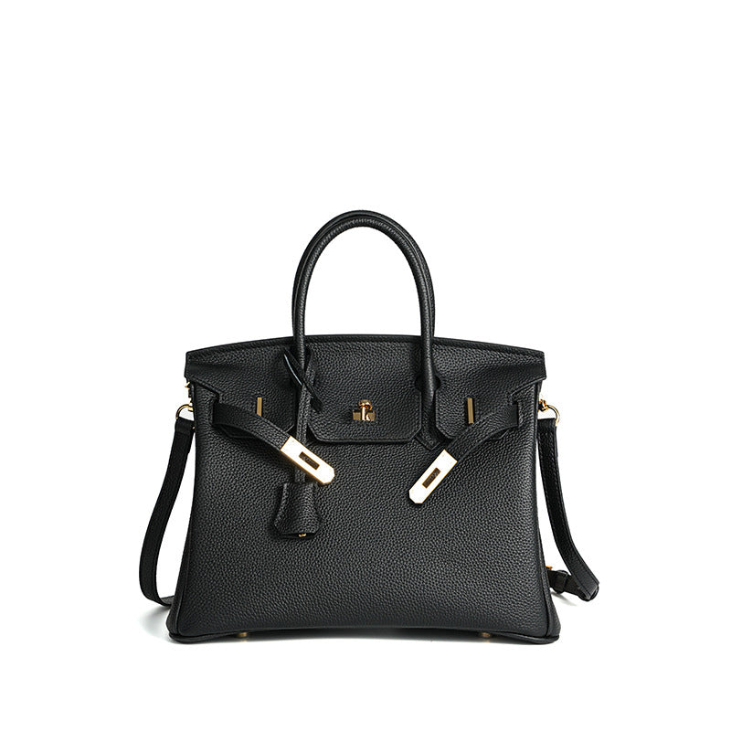Premium Top-Layer Cowhide Leather Birkin-Inspired Tote Bag for Women, Waxed Thread Stitching with Pebbled Texture, Spacious Commuter Top-Handle Handbag for Work & Everyday Use