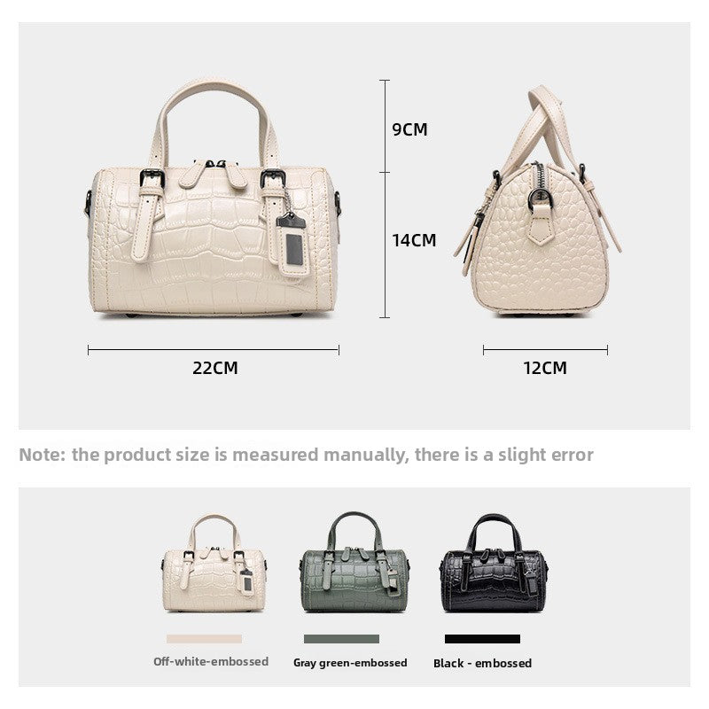 New Arrival Croc-Effect Boston Shoulder Bag for Women, A Trendy Top-Handle Crossbody Cowhide Handbag with Fashionable Design