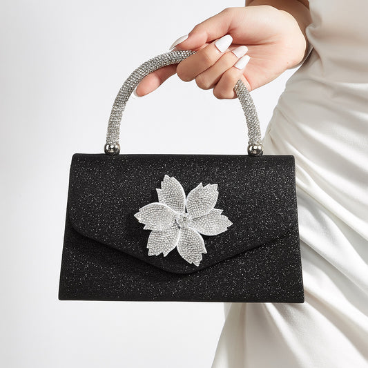 Rhinestone Chain Small Square Bag for Women, Vintage Fashionable Top Handle Crossbody Purse, Sparkly Evening Handbag for Weddings and Parties for Ladies