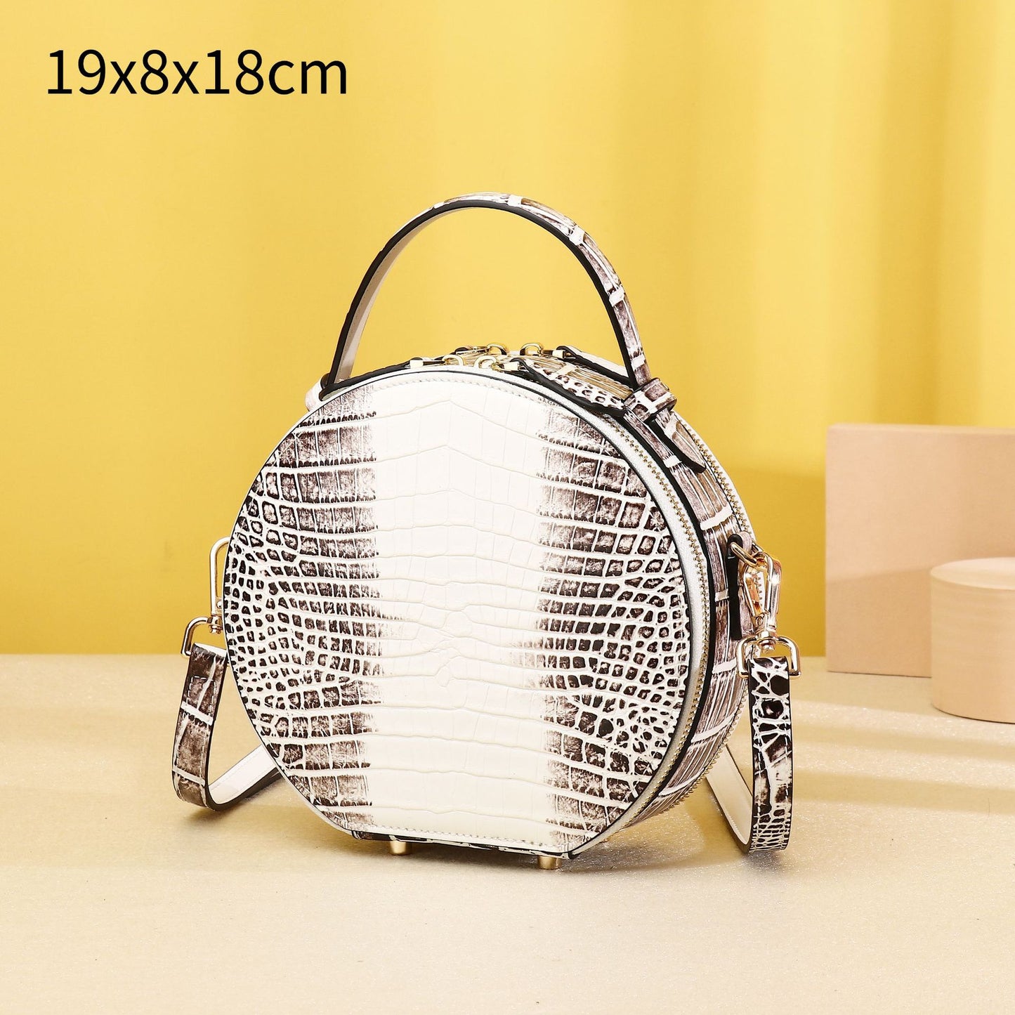 New Arrival Classic Croc-Effect Round Bag in Himalayan White for Women, A Crossbody Shoulder Mini Backpack with Top Handle & Elegant Design