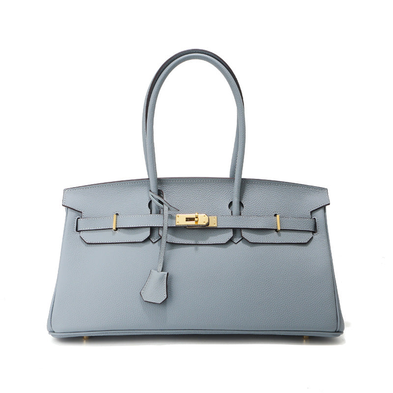 Chic 40cm Horizontal Birkin-Inspired Tote Bag for Women, Premium Top-Layer Cowhide Leather Crossbody Top-Handle Handbag with Spacious Large Capacity, Ideal Commuter Shoulder Bag