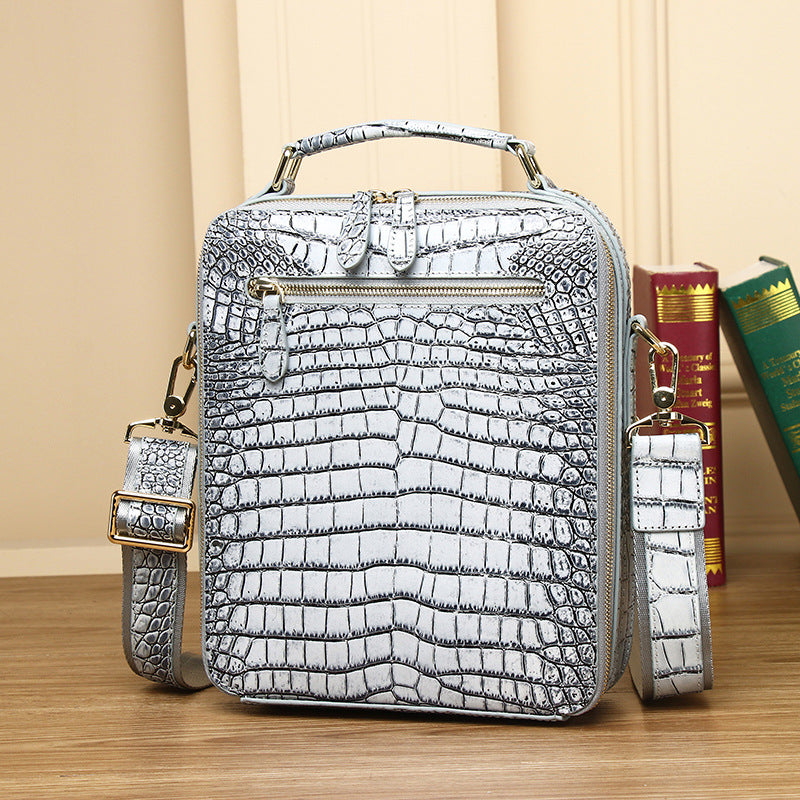 New Arrival Croc-Effect Business Briefcase Bag for Men, A Large Capacity Top-Handle Box Tote with Vertical Shoulder Crossbody Design, Perfect for Work & Travel