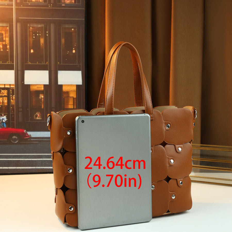 Geometric Patchwork Bucket Bag Set for Women Large Capacity Shoulder Crossbody Handbag, Creative Versatile Purse with Detachable Sub-Bag