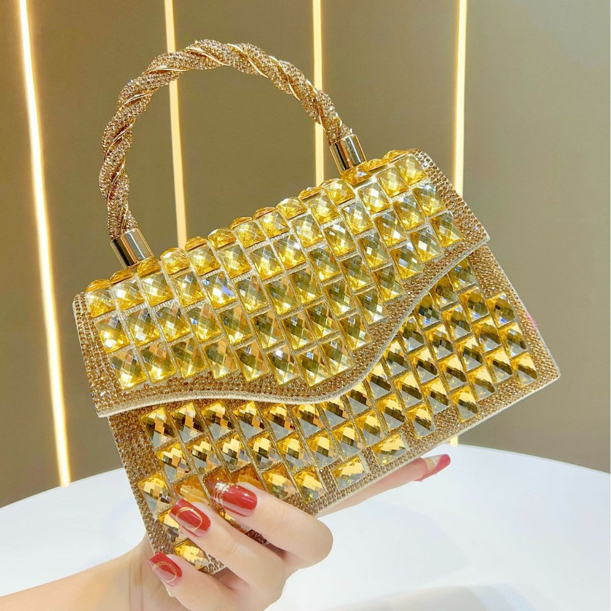 Women's Glamorous Evening Clutch, Chain Top-Handle Crossbody Bag for Formal Dress, Holiday Season Party Purse