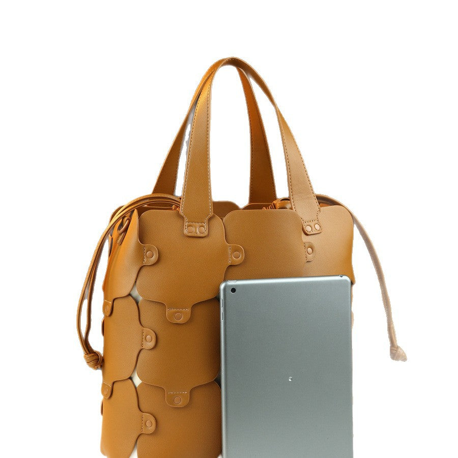 Geometric Patchwork Bucket Bag for Women Large Capacity Shoulder Crossbody Handbag, Creative Versatile Purse with Unique Design