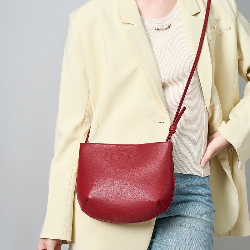 New Red Premium Minimalist Commute Bag, Versatile Shoulder Crossbody Top Handle Purse, Genuine Leather Summer Handbag for Women