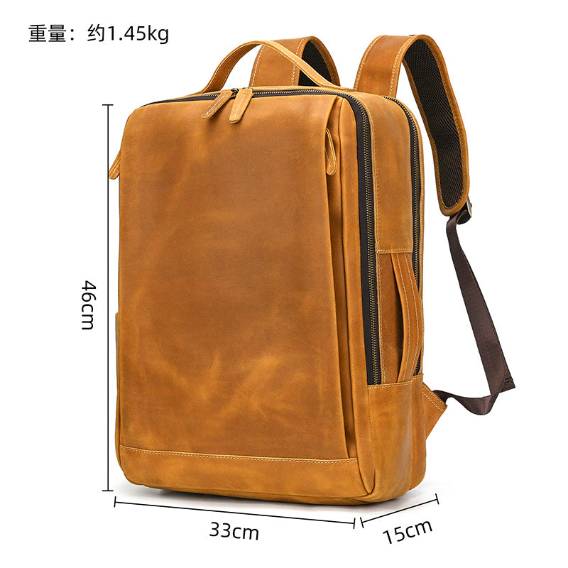 Men's Crazy Horse Leather Backpack Vintage Travel Daypack for Women Students, Genuine Leather Casual Rucksack Large Capacity