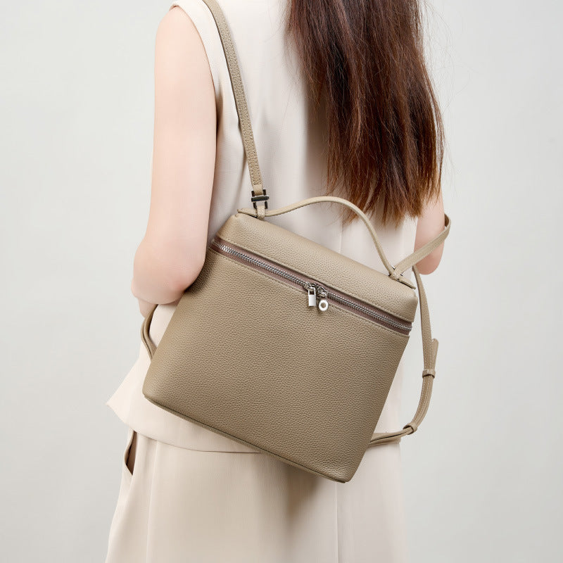 New High-Quality LP Leather Backpack, Commute Shoulder Daypack, Kelly-Style Top Handle Lunch Box Bag in Top Layer Cowhide for Women