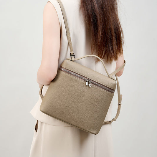 New High-Quality LP Leather Backpack, Commute Shoulder Daypack, Kelly-Style Top Handle Lunch Box Bag in Top Layer Cowhide for Women