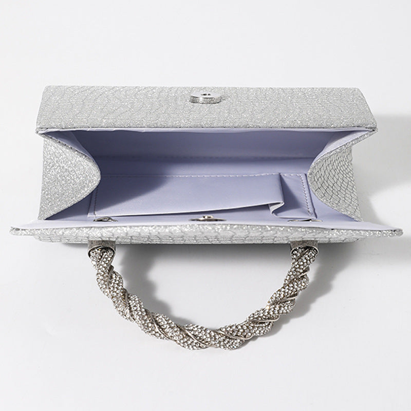 Rhinestone Embellished Evening Clutch for Women, New Sparkly Electroplated Top Handle Bag, European Style Ladies Handbag for Parties