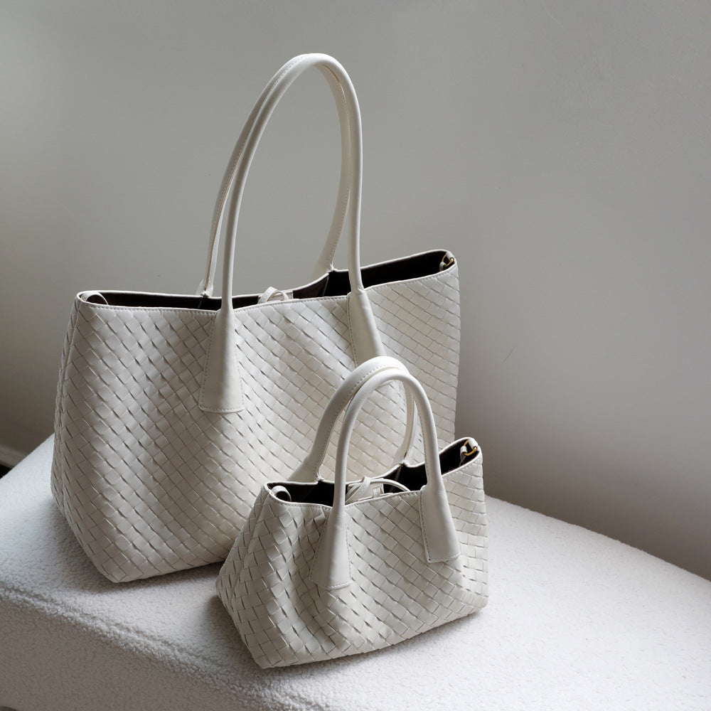 French Style Handwoven Cowhide Tote Bag for Women Premium Genuine Leather Shoulder Crossbody Handbag, Versatile Casual Purse with Artisan Craftsmanship