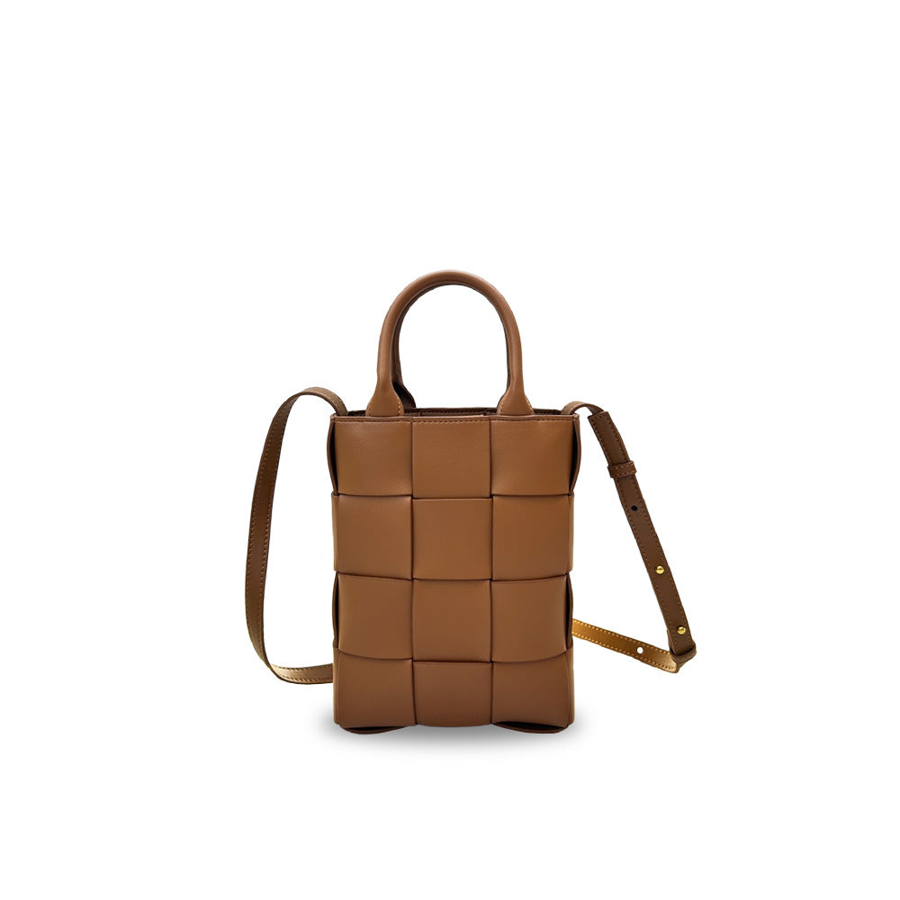 New Genuine Leather Woven Small Square Handbag for Women, Korean Style Fashion Phone Crossbody Bag, Shoulder Purse for Daily Use