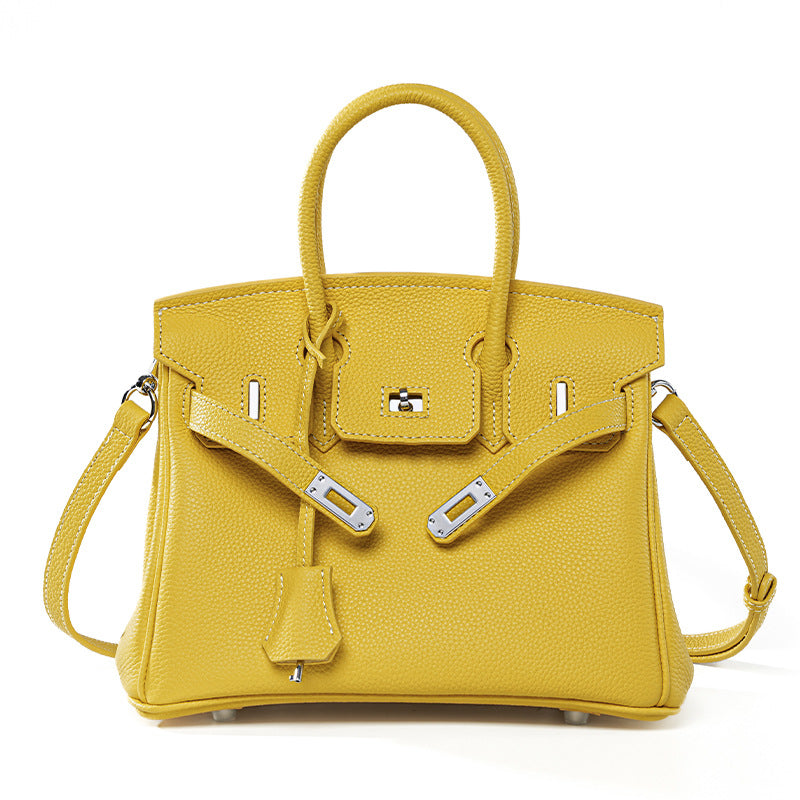 Genuine Togo Leather Birkin-Kelly Style Handbag for Women, Large Capacity Niche Top Handle Purse, Premium Work Commute Bag for Ladies