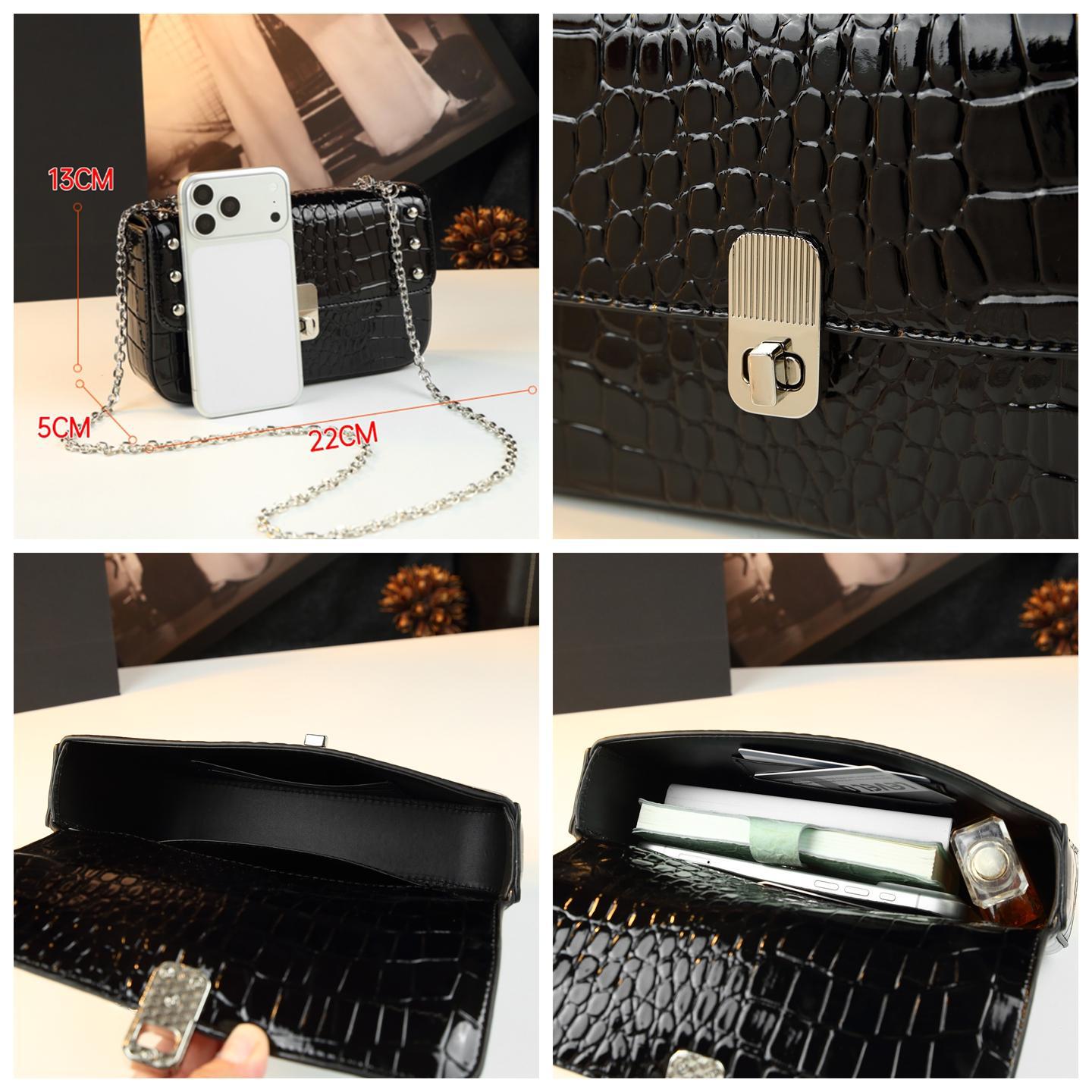 New Arrival Croc-Effect Studded Flap Biker Bag for Women, A Small Chain Crossbody Shoulder Handbag with Fashionable Design