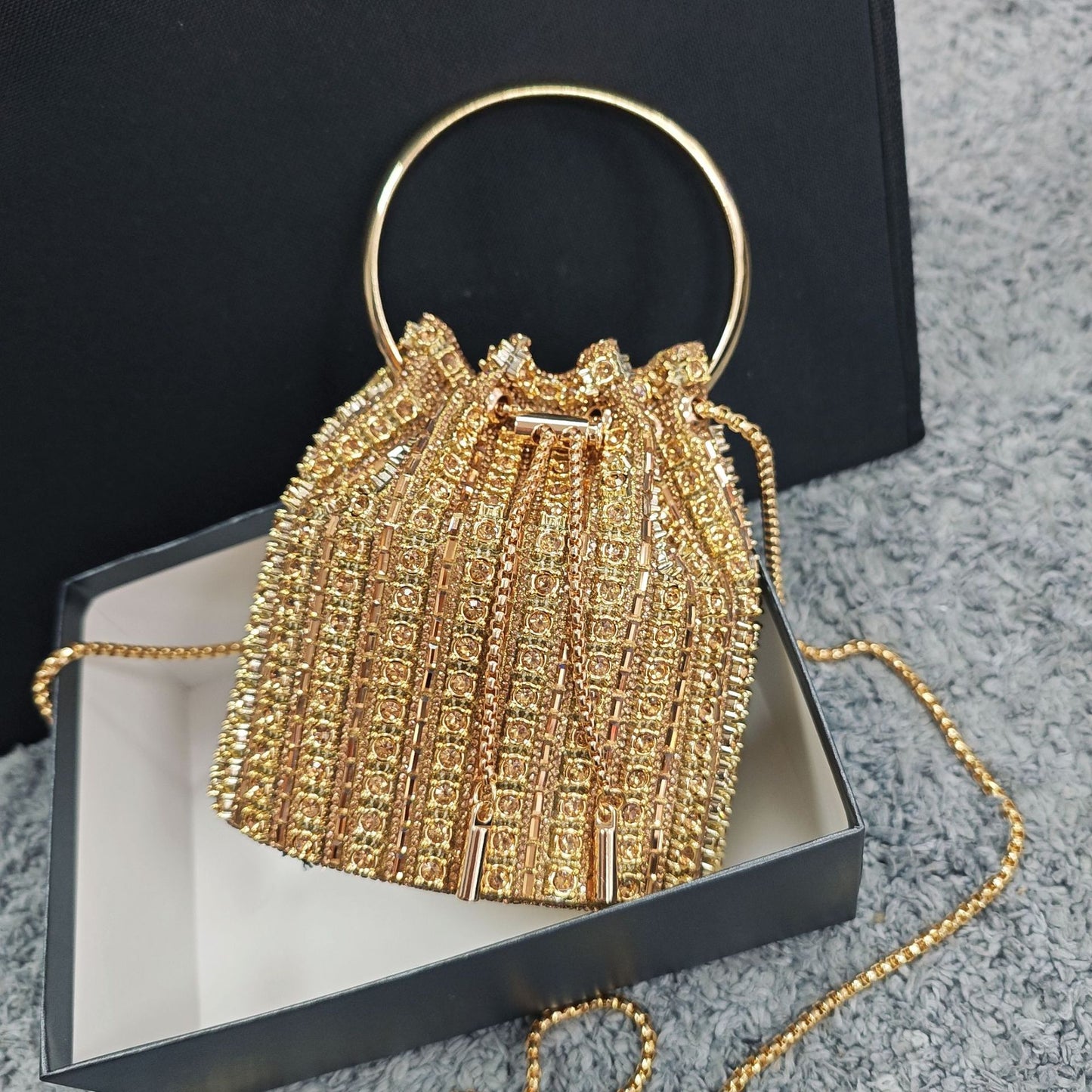 New Chain Rhinestone Evening Bag for Women, Crystal-Studded Shoulder Crossbody Purse, Light Luxury Handbag with Top Handle for Daily & Parties