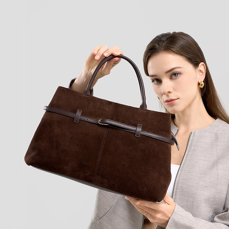 Genuine Matte Suede Leather Tote Bag for Women, New Premium Large Capacity Shoulder Crossbody Top Handle Purse with Zipper, Stylish Everyday Handbag for Ladies