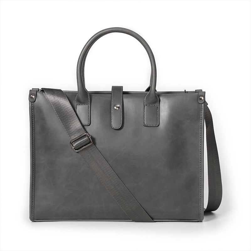 Genuine Leather Vintage Briefcase for Men, New Korean Style Business Casual Top Handle Shoulder Crossbody Bag, Trendy Document File Bag for Gentlemen