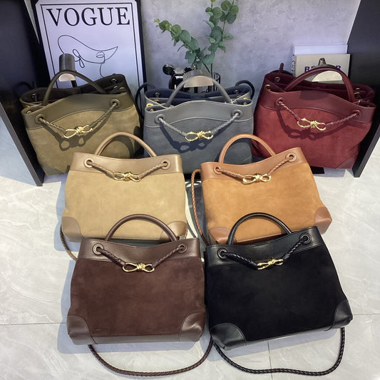 Suede Leather Woven Rope-Knot Handbag, Simple Elegant Shoulder & Crossbody Commuter Bag for Women