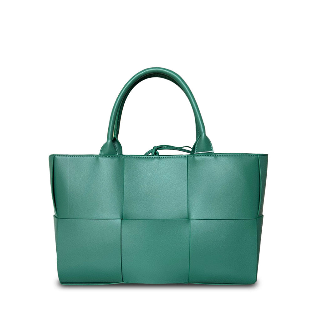 Extra-Large Genuine Leather Woven Tote, Trendy Six-Grid Underarm Bag, Commuter Shoulder & Crossbody Bag for Women