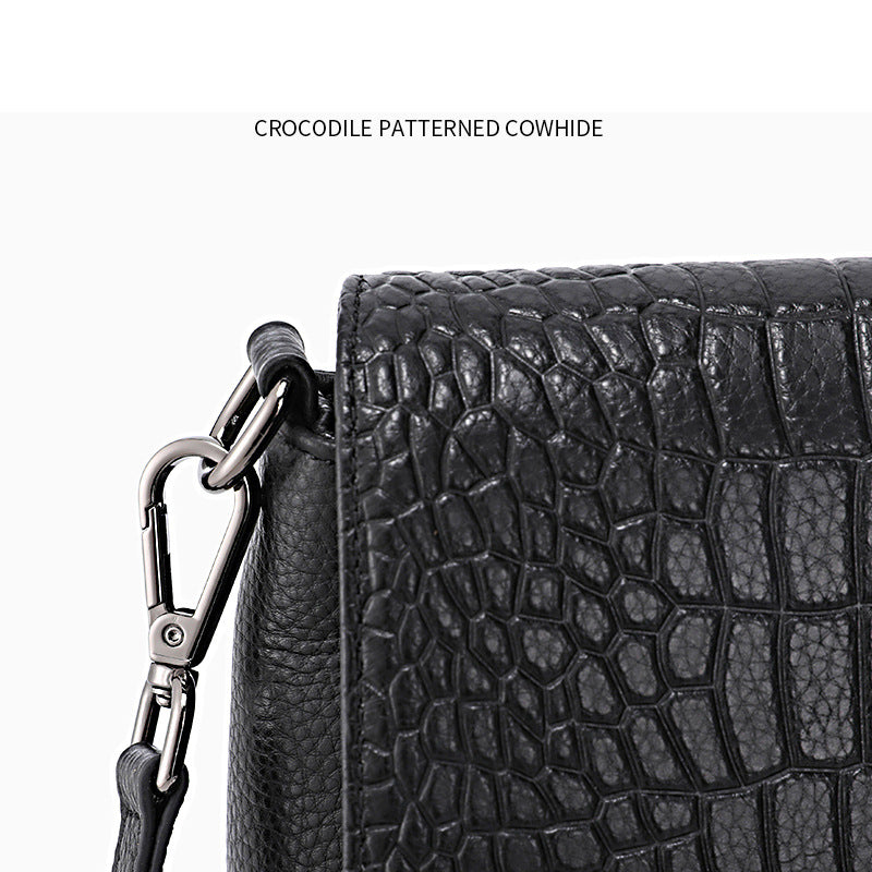 New Arrival Croc-Effect Genuine Leather Shoulder Bag for Women, A Stain-Resistant Durable Small Square Commuter Handbag with Premium Design