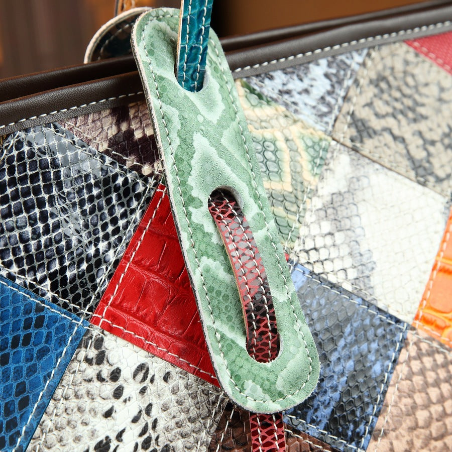 Genuine Leather Color-Block Bucket Tote for Women Large Capacity Patchwork Shoulder Handbag, Trendy Contrast Design with Premium Craftsmanship