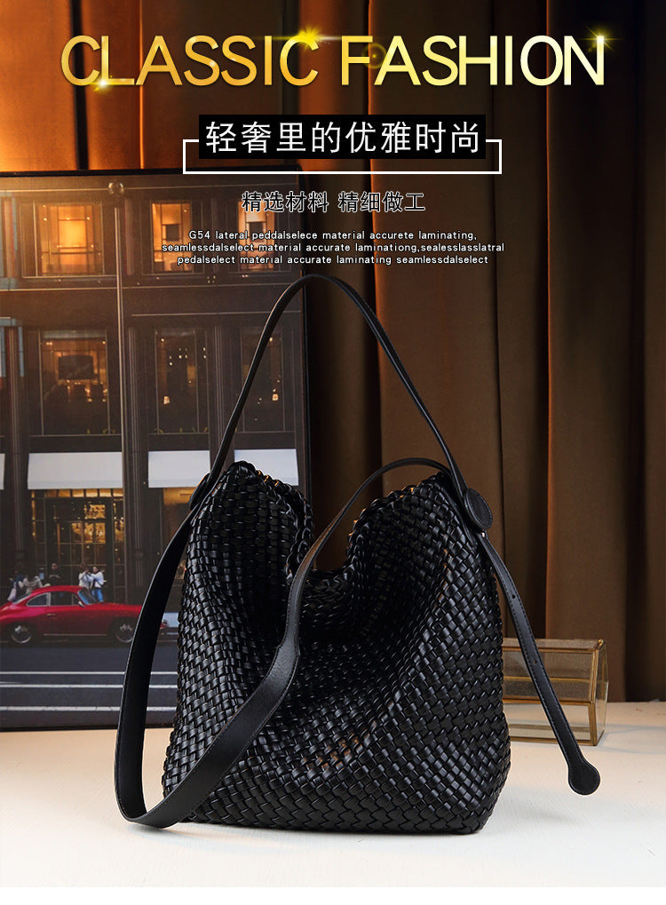 Handwoven Minimalist Tote Bag for Women Large Capacity Commuter Shoulder Crossbody Handbag, Textured Purse with Versatile Everyday Style