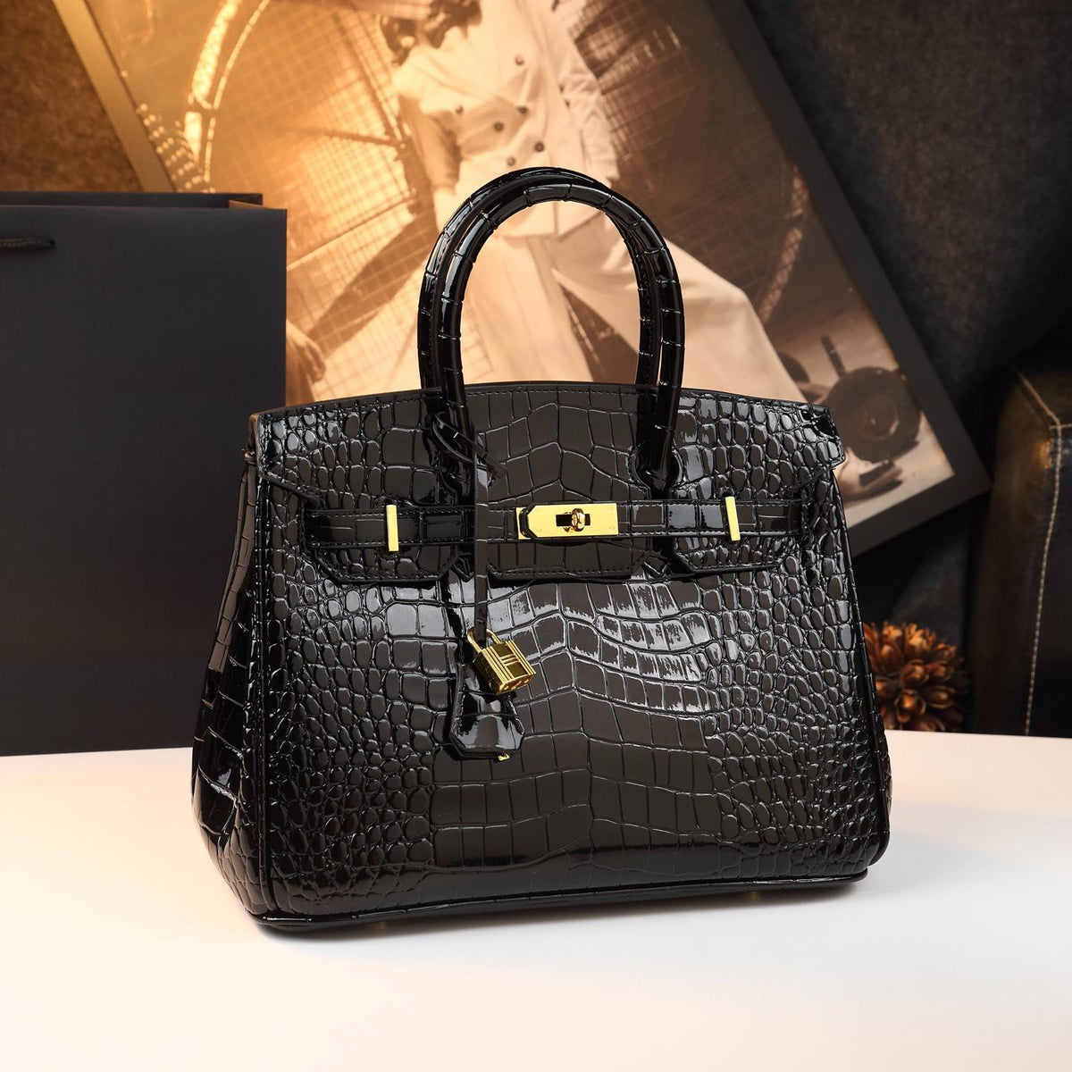 Chic Croc-Embossed Birkin-Inspired Tote Bag for Women, Premium Genuine Leather Shoulder Crossbody Top-Handle Handbag with Dopamine Bright Colorful Style, High-End Everyday Purse