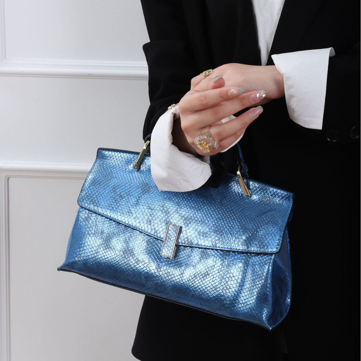 Iridescent Snakeskin Tote Bag for Women Fall Winter Shoulder Crossbody Handbag, Trendy Laser Shine Purse with Exotic Texture