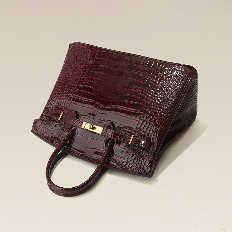 Genuine Leather Crocodile-Embossed Birkin-Style Bag for Women, Large Capacity Commute Top Handle Underarm Purse, Premium Light Luxury Handbag for Ladies