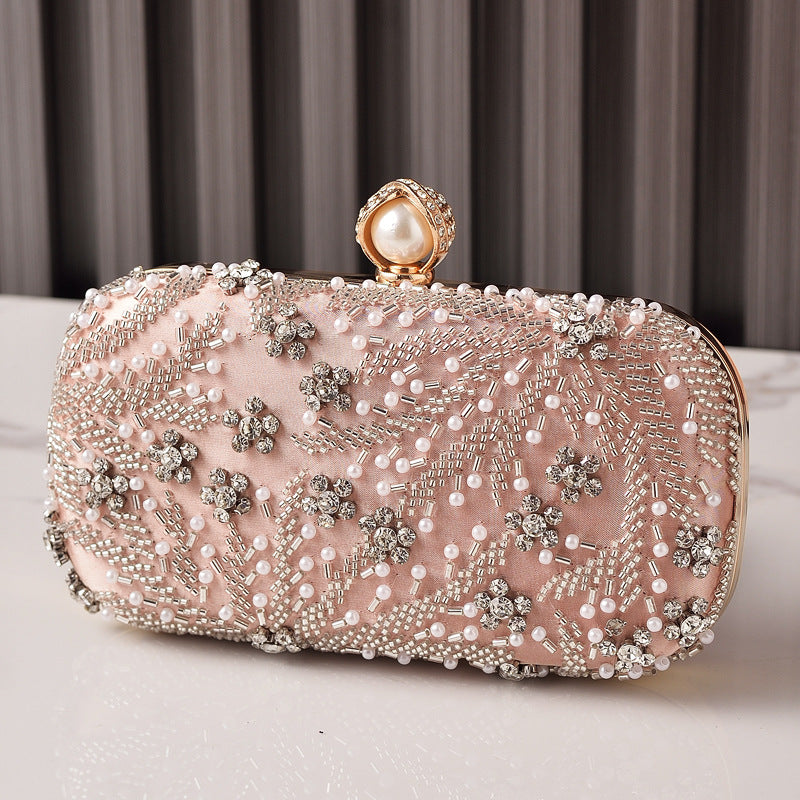 Elegant Champagne Beaded Embroidered Evening Clutch for Women, A Rhinestone-Embellished Banquet Bag Perfect for Formal Dresses Weddings & Special Occasions