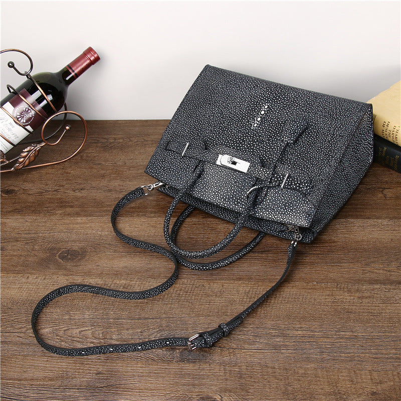 New Arrival Rhinestone Buckle Genuine Leather Birkin-Inspired Bag for Women, Starlight Crystal Pearl-Effect Crossbody Shoulder Handbag Perfect for Banquets & Special Occasions