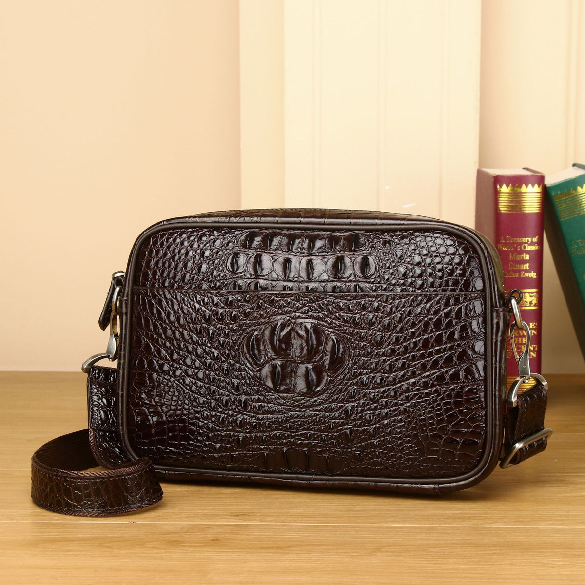 New Arrival Croc-Effect Small Crossbody Bag for Men, A High-End Horizontal Mini Backpack Shoulder Bag with Trendy Casual Design