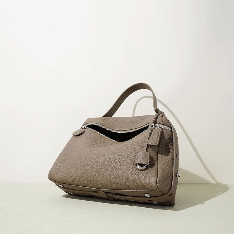 New Premium Top Layer Cowhide Leather Bag, Zipper Crossbody Shoulder Purse, Large Capacity Versatile Handbag for Women