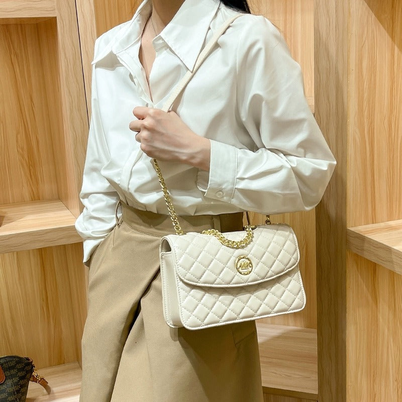 Genuine Leather Diamond Quilted Chain Bag for Women, New 2026 Spring Summer Fashionable Versatile Crossbody Small Purse, Trendy Handbag for Ladies