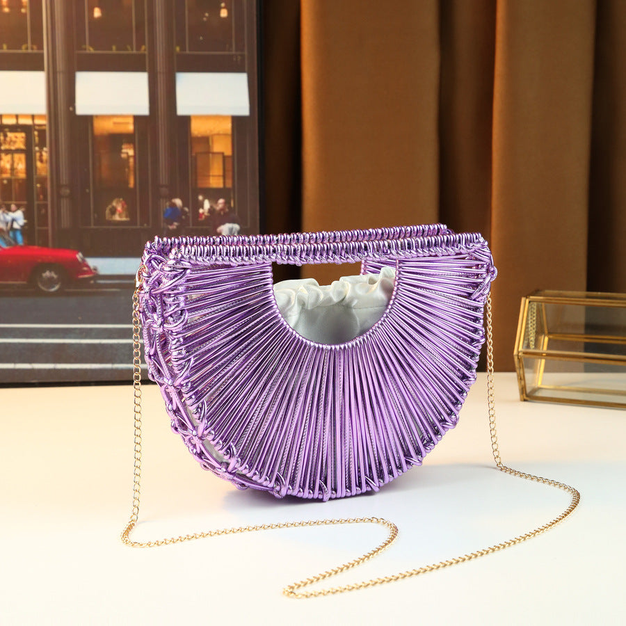 Line Woven Hollow Semi-Circle Bag for Women Niche Shoulder Crossbody Handbag, Exquisite Designer Purse with Artistic Open-Weave Design