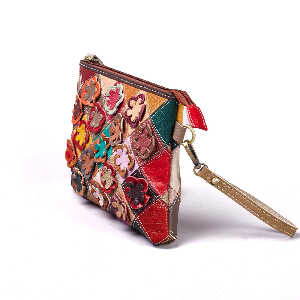 New Colorful Patchwork Phone Bag in Top Layer Cowhide, Trendy Small Square Shoulder Crossbody Purse, European Style Commute Handbag for Women