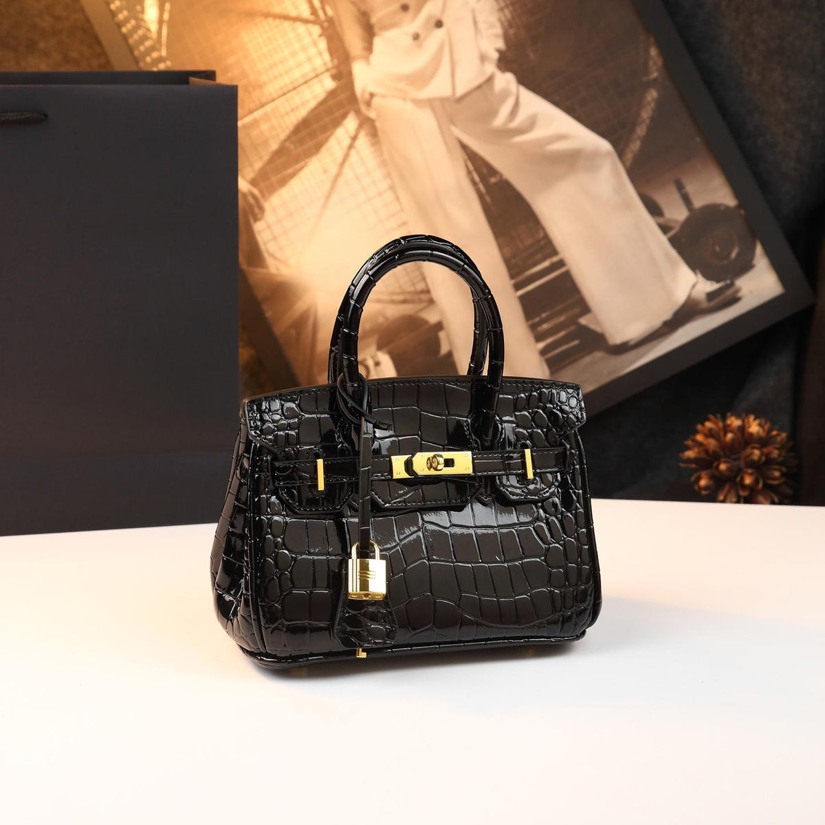 Chic Croc-Embossed Birkin-Inspired Tote Bag for Women, Premium Genuine Leather Shoulder Crossbody Top-Handle Handbag with Dopamine Bright Colorful Style, High-End Everyday Purse