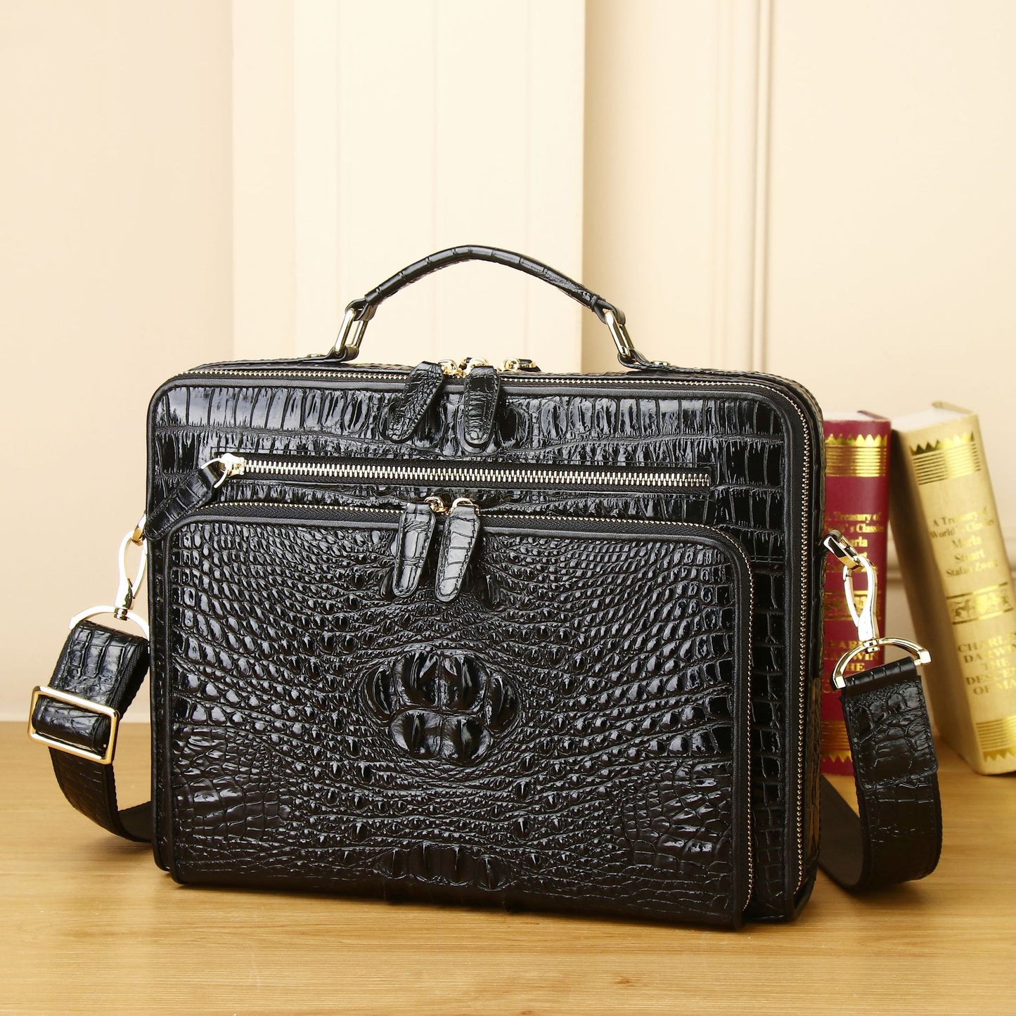 New Arrival Croc-Effect Genuine Leather Briefcase for Men, A Large Capacity Business Laptop Bag with Trendy Professional Design