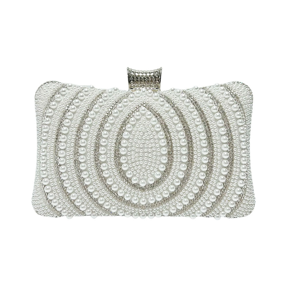 Elegant Pearl-Embellished Evening Clutch for Women, A Small Versatile Top-Handle Crossbody Bag with Shoulder Strap, Perfect for Banquets Weddings & Formal Occasions