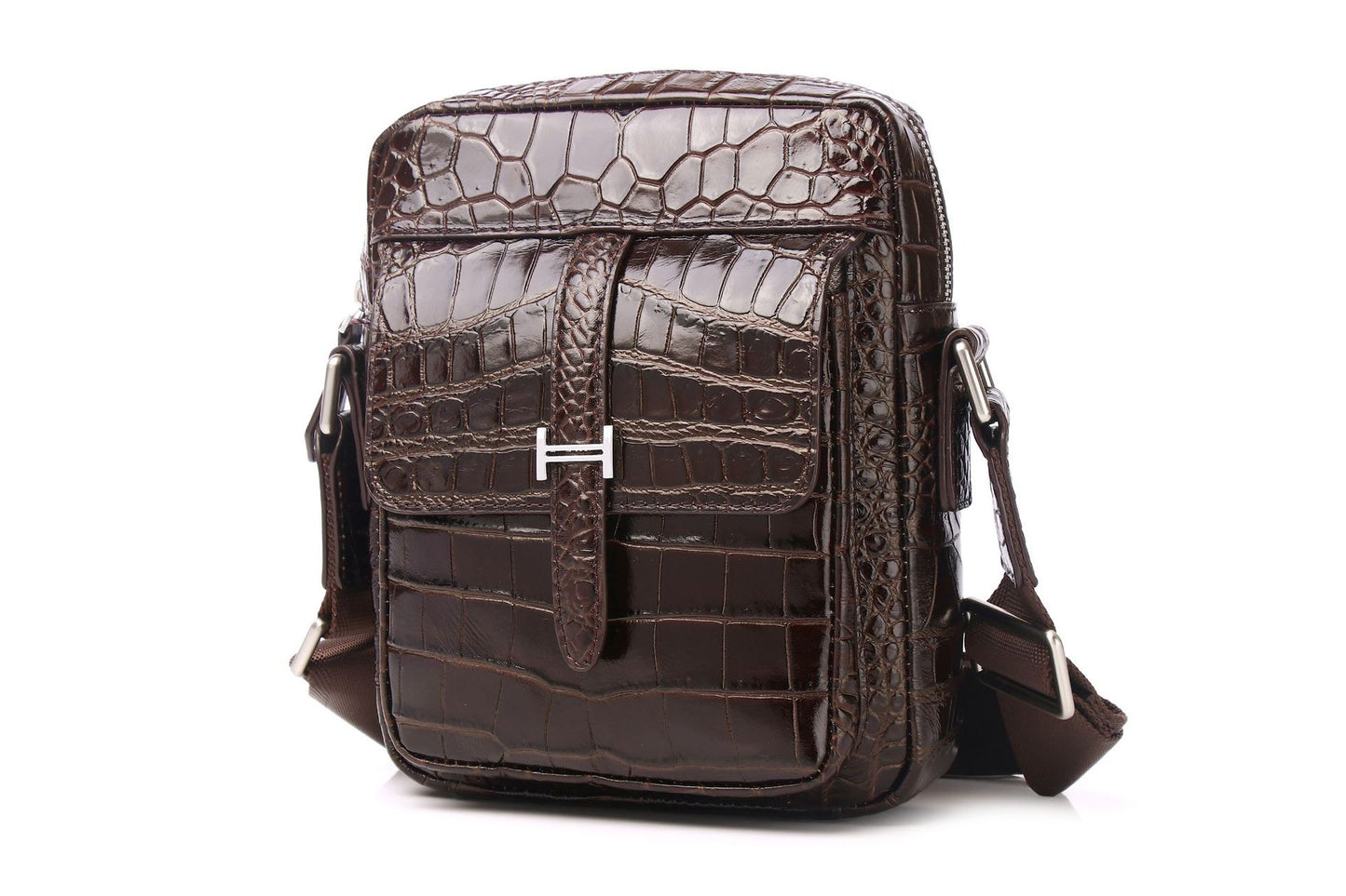 New Arrival Croc-Effect Top-Layer Cowhide Shoulder Bag for Men, A Minimalist Business Crossbody Handbag with Versatile Casual Design