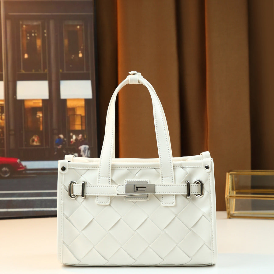 New Arrival Woven Turn-Lock Birkin-Inspired Small Handbag for Women, Unique Stylish Top-Handle Bag with Versatile Premium Design, Perfect Everyday Purse