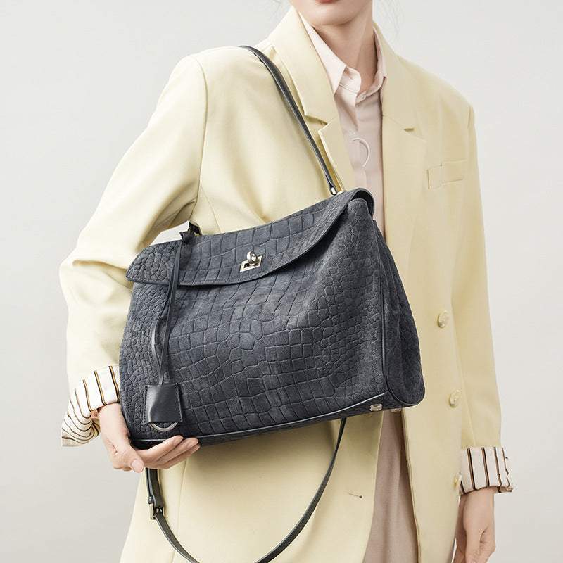 New Arrival Croc-Effect Suede Underarm Tote Bag for Women, A Large Capacity Shoulder Handbag with Casual Fashionable Design & Premium Feel