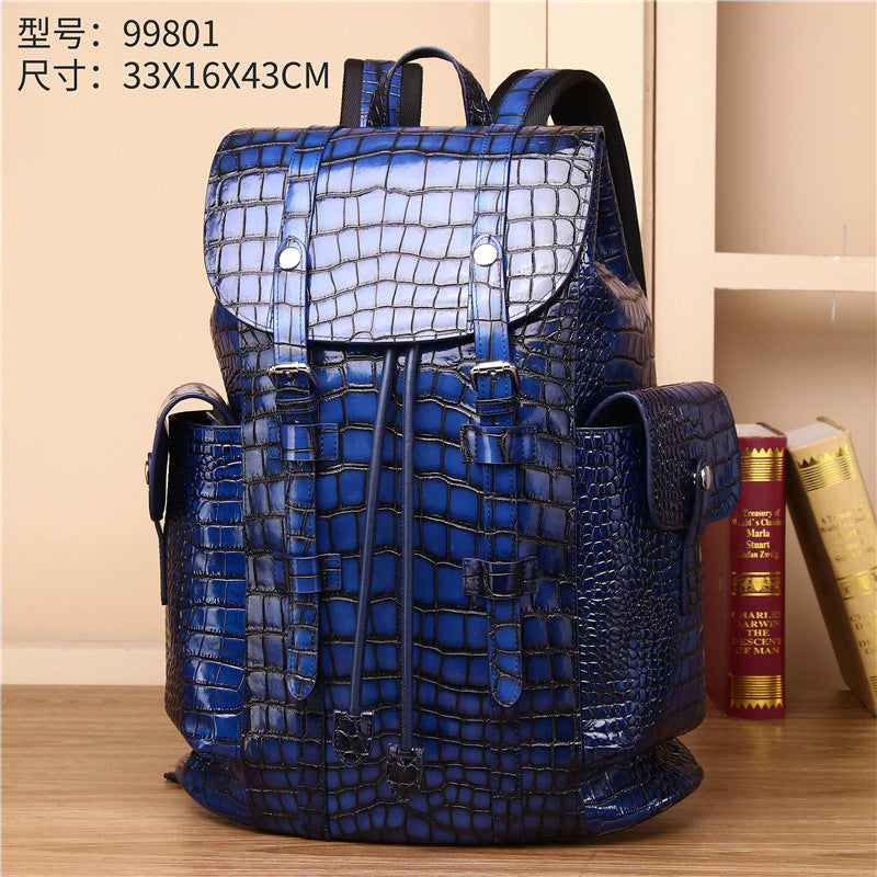 Genuine Leather Matte Crocodile Backpack for Men Large Capacity Business Travel Laptop Bag, Premium Textured Backpack with Versatile Style