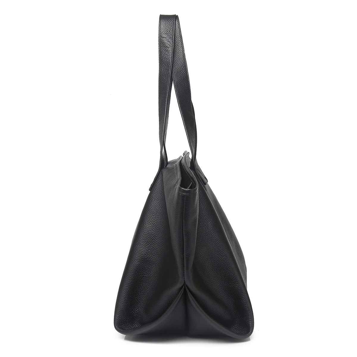 Solid Black Soft Top Layer Cowhide Large Tote, Versatile Commute Shoulder Handbag, Stylish Everyday Bag for Women