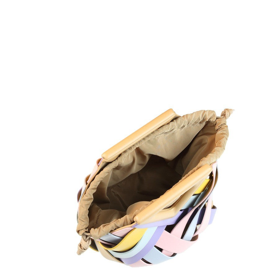 Woven Hollow Basket Bucket Bag for Women Genuine Leather Shoulder Crossbody Handbag, Fashionable Purse with Natural Artisan Texture