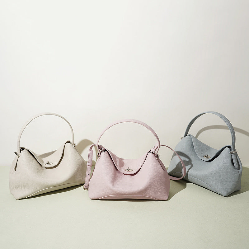 New Light Luxury Dumpling Bag in Genuine Leather, Fashionable Commute Shoulder Crossbody Top Handle Purse, Premium Handbag for Women