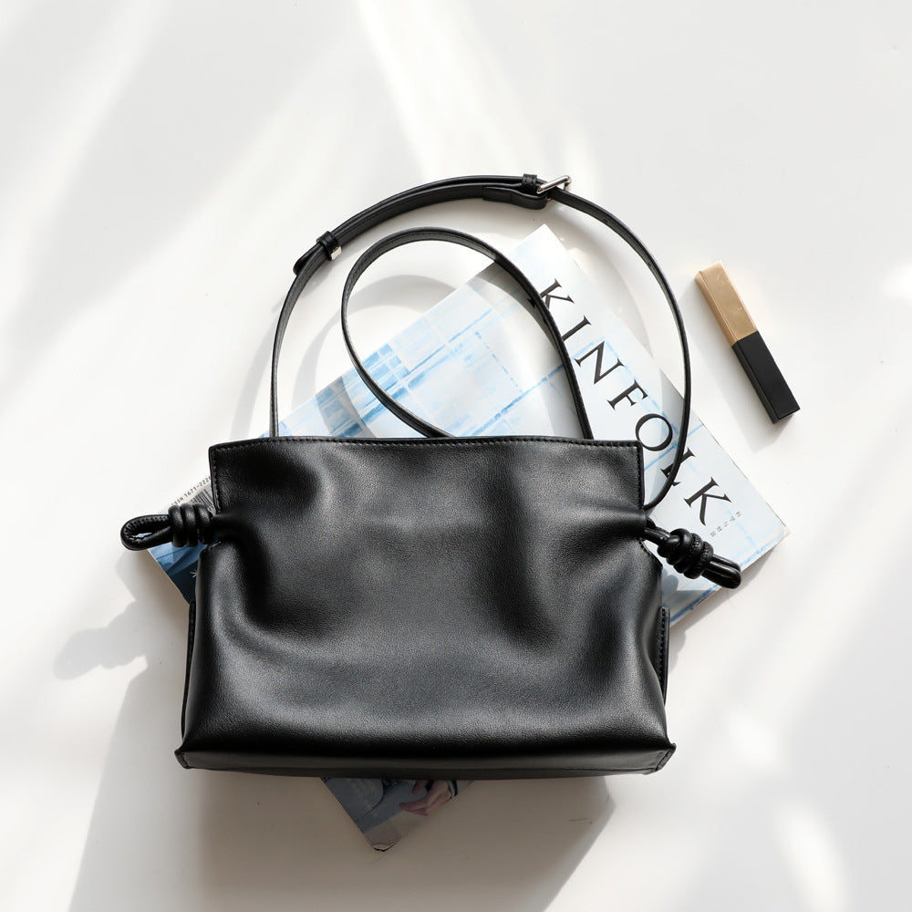 Genuine Leather Drawstring Lucky Bag for Women Light Luxury Shoulder Crossbody Small Handbag, Stylish Pouch Purse with Versatile Design